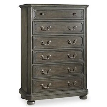 6 Drawer Chest with Bail Pulls and Drop Ball Pulls